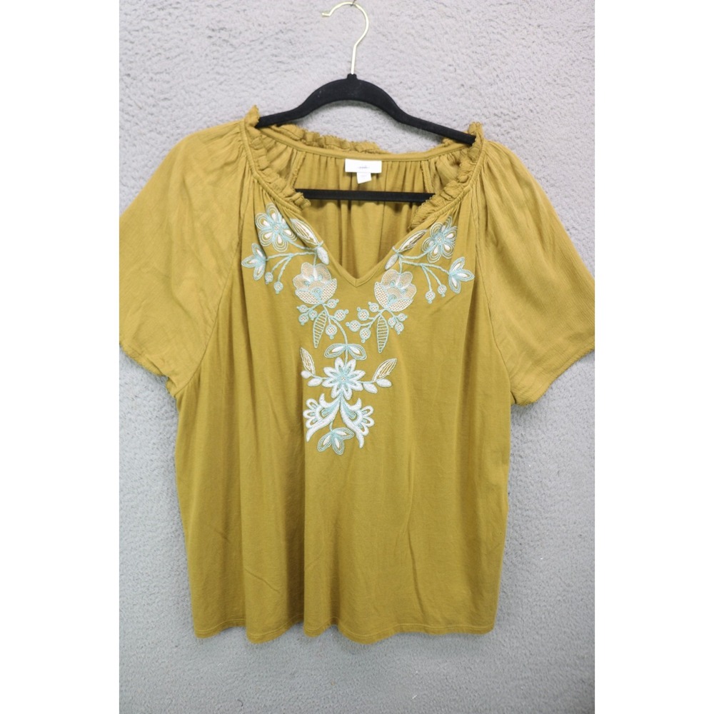 J.Jill Jersey Knit Gauzy Short Sleeve Tunic-Large-Embroidered-BOHO-Whimsigoth